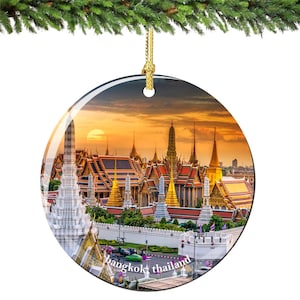 Bangkok Christmas Ornament of Thailand in Porcelain, Double Sided 2.75 Inches