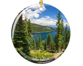 Lake Tahoe Christmas Ornament, Porcelain 2.75 Inch California Emerald Bay Lake Tahoe Christmas Ornaments