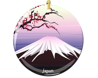 Adorno navideño del Monte Fuji Japón con flores de cerezo en porcelana