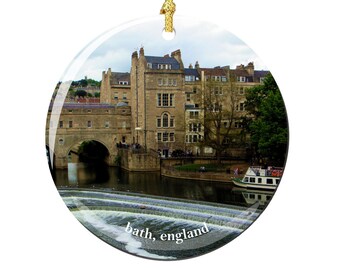 Bath Christmas Ornament of England in Porcelain, Double Sided 2.75 Inches