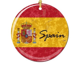 Spain Flag and Shield Christmas Ornament Porcelain Double Sided