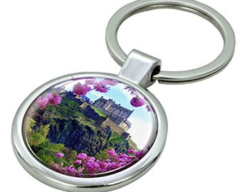 Edinburgh Scotland Keychain with Epoxy Dome and Metal Keyring
