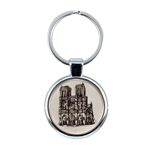 Notre Dame Keychain with Epoxy Dome and Metal Keyring
