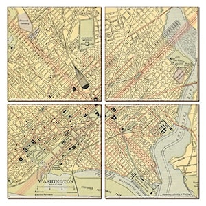 Washington DC-onderzetter met vintage kaart (set van 4)