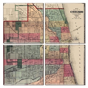 Posavasos con mapa antiguo de Chicago (juego de 4)