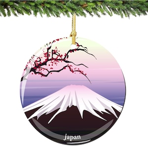 Japan Christmas Ornament, Porcelain 2.75&quot; Double Sided Japanese Fuji Mountain Christmas Ornaments