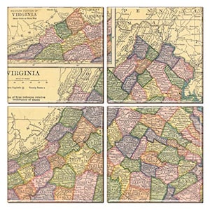 May include: A vintage map of the Western Portion of Virginia, divided into counties, with the title "WESTERN PORTION OF VIRGINIA" and "Scale of Miles" at the top. The map is printed on a cream-colored background with brown and yellow lines and text.