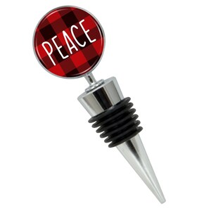 Tapón para botella de vino de porcelana con diseño de cuadros rojos de Peace Christmas en caja de regalo, perfecto para regalo de inauguración de la casa