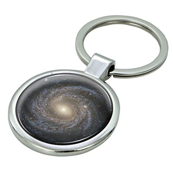 Spiral Galaxy Keychain With Epoxy Dome and Metal Keyring Canada