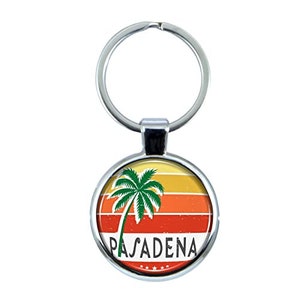 Pasadena California Keychain with Epoxy Dome and Metal Keyring