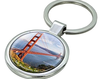 Golden Gate Bridge Keychain with Epoxy Dome and Metal Keyring