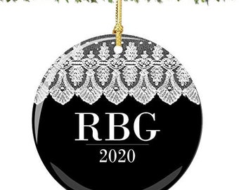 Ruth Bader Ginsburg Christmas Ornament 2020 RBG with Lace Collar, Porcelain 2.75 Inches