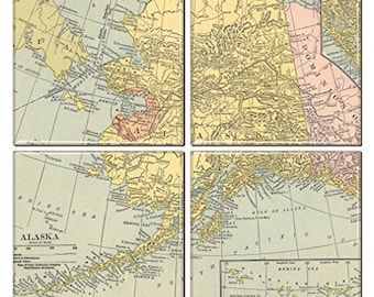 Alaska Coaster Of Vintage Map (Set Of 4)