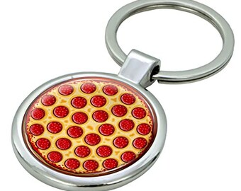 Pepperoni-pizzasleutelhanger met epoxykoepel en metalen sleutelhanger
