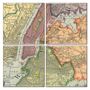 New York City Untersetzer mit Vintage Karte (4er Set)