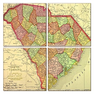 South Carolina Untersetzer mit Vintage Karte (4er Set)