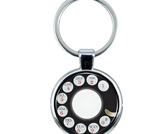 Gammaldags roterande telefonnyckelring med epoxikupol och metallnyckelring
