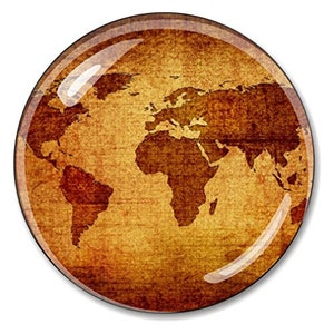 Cristal de peso de papel de mapa mundial antigo de 3 polegadas