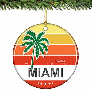 Miami Sunset Christmas Ornament Porselein 2.75 Inch