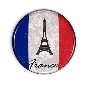 France Flag and Eiffel Tower Magnet Strong and Flexible France Flag and Eiffel Tower Refrigerator Magnet 1.1 Inch Epoxy Dome