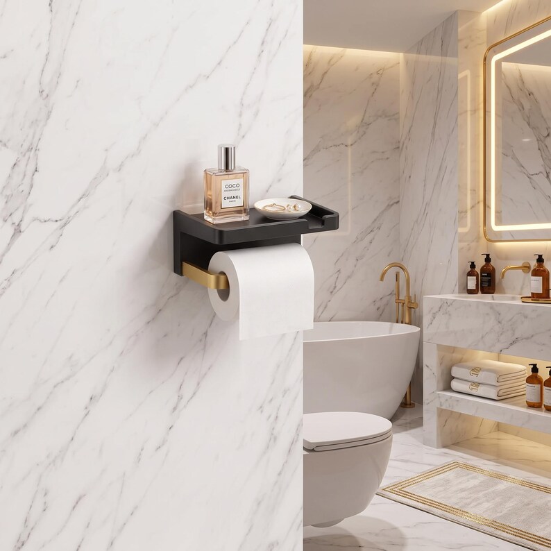 Modern Wall-mounted Toilet Paper Holder With Shelf, Black or White ...