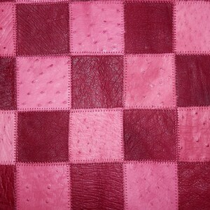 12&quot;x24&quot; Red / Pink Patchwork Ostrich Embossed Cowhide Leather w/ Liner #1
