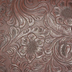 17&quot;x27&quot; VINYL** Brown Western Floral Tooled Faux Leather Fabric   #1