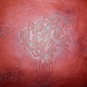 6"x16" Tobacco Brown Running Horses Embossed Cowhide Leather avg 0.8mm thick #1075