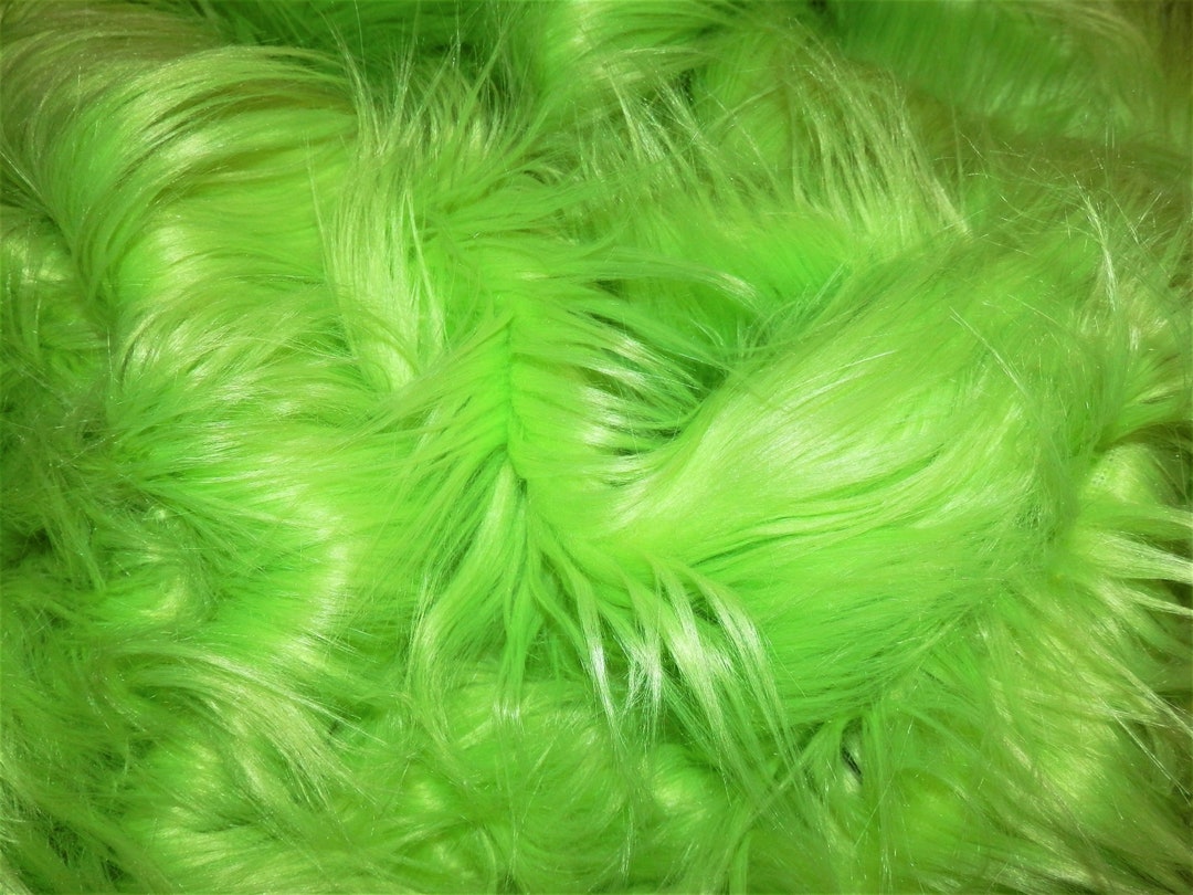 12x24 Faux Fake Fur Solid BRIGHT LIME GREEN Animal Long Pile Fabric 1