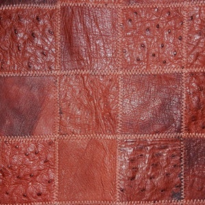 12&quot;x24&quot; Brown Patchwork Ostrich Embossed Cowhide Leather w/ Liner #1