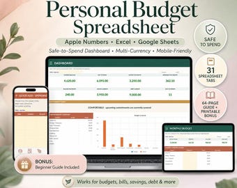 Apple Numbers Budget Template for Mac And iPhone, Monthly Budget Spreadsheet, Expense Tracker, Excel & Google Sheets, 12 Month Planner
