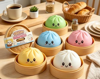 Cute Squishy Dumpling Bun Fidget Toy, Kawaii Steamed Bun Stress Relief Squeeze Toy, Desk Decor