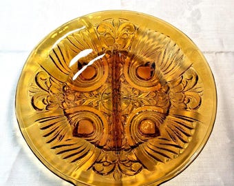 MCM Indiana Glass Company 2 Section  Amber Divided Serving Condiment Dish VTG