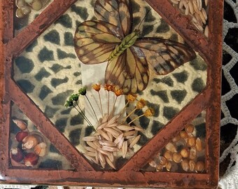 Vintage Rustic Cottage Core Farmhouse 5.25" Wood and Lucite Squared Trivet
