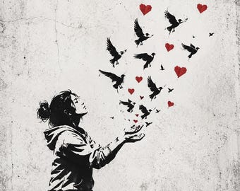 Framed Set of 4 Social Art Prints in the style of "Banksy"