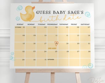 Spring Duckling Baby Due Date Calendar • Baby Shower Prediction Game (TEMPLETT)