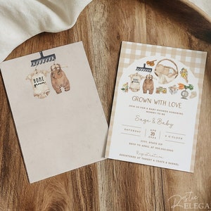 Grown With Love Farmer&#39;s Market Baby Shower Invite • Baby Shower Digital Invite • Editable template