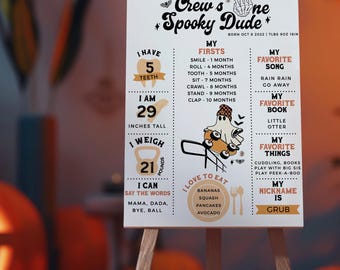 One Spooky Dude Birthday Milestone Poster • Retro Ghost Sign (Editable Template)