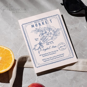 Fresh Off The Market • Farmer&#39;s Market Bridal Shower Invite Template • Floral Shower • Printable, Editable Template • Doodles, Whimsical