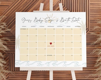 Baby on Board Baby Due Date Calendar • Baby Shower Game • Guess Baby's Birthday • Editable Baby Prediction, TEMPLETT, Due Date Game