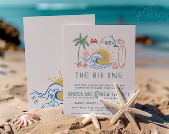 The Big One Joint Birthday Invite • First Birthday Surfing Invitation Retro Surf Invitation • INSTANT DOWNLOAD • Printable Editable Template