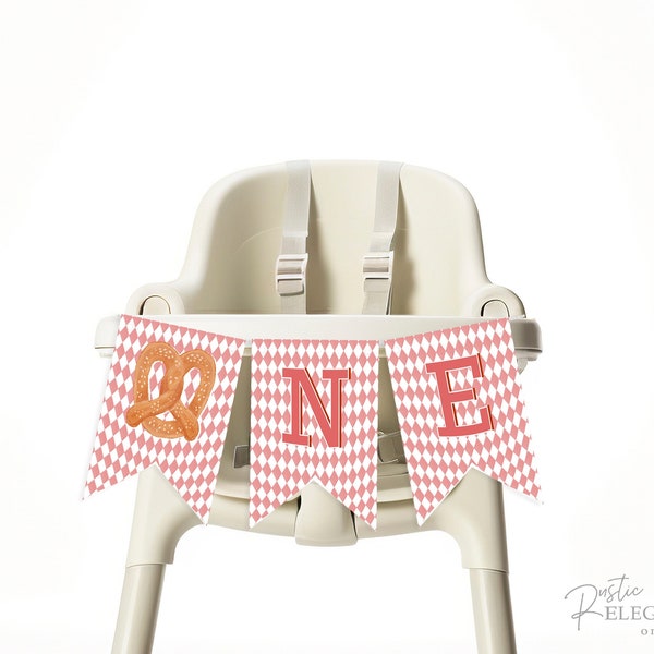 Oktoberfest Themed Bunting Banner for 1st Birthday Party •  Pink High Chair Banner •  One Year Old Birthday Banner • Printable