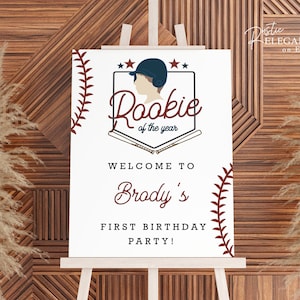 Baseball Birthday Welcome Sign Template • Rookie of the Year Party • Little Slugger Birthday Welcome Sign • First Birthday Welcome Sign