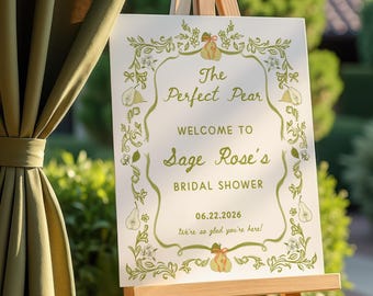Perfect Pear Bridal Shower Welcome Sign Template - Editable Pear Couples Wedding Shower • Floral Whimsical Design (Editable) PP01