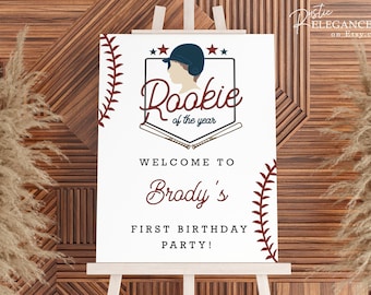 Baseball Birthday Welcome Sign Template • Rookie of the Year Party • Little Slugger Birthday Welcome Sign • First Birthday Welcome Sign
