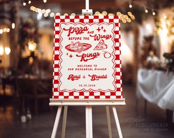 Pizza and Wings Before the Rings Welcome Sign | Italian Rehearsal (Editable Template)  PWBR01