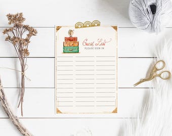 Vintage Travel Shower // Party TFMTM01 Vintage Guest List Sign In Sheet // Guestbook Sign in Sheet // Bridal Shower Guest List //