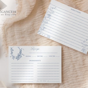 SOMETHING BLUE Recipe Card Template |  Bridal Shower Recipe Card Insert • Recipe Request • Printable, Editable Template