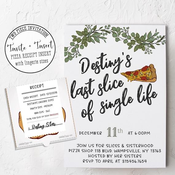 Pizza Bachelorette Invite with Lingerie Size Receipt (Digital)