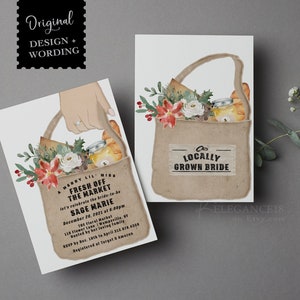 Farmer&#39;s Market Christmas Bridal Shower Invite Template  • Locally Grown • Merry Lil&#39; Miss • Editable Template  • Fresh Off The Market